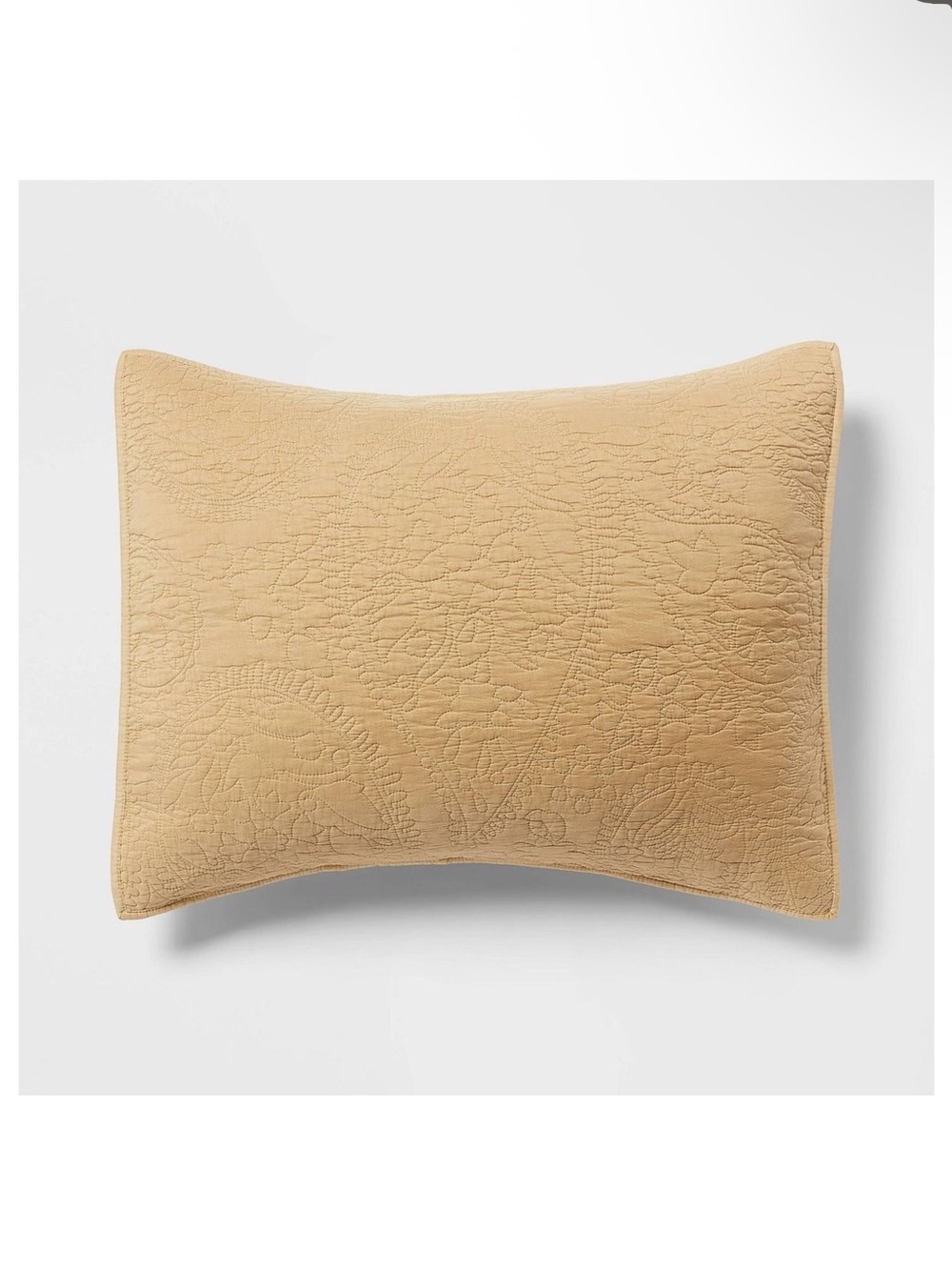 Garment Washed Paisley Stitch Sham Quilted Decorative Pillow Sham in Tan